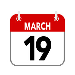 Obraz na płótnie Canvas 19 March, calendar date icon on white background