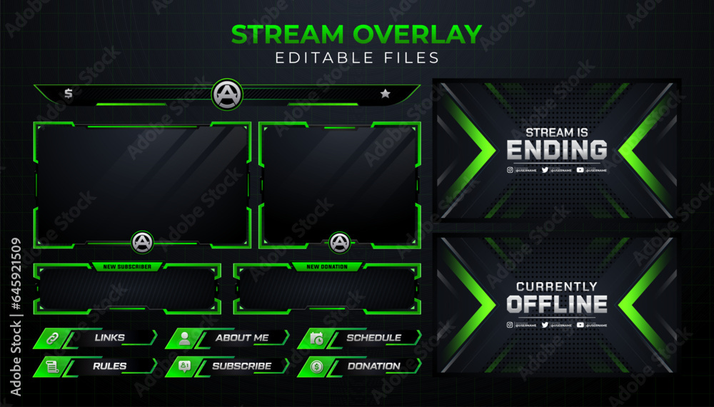 Wall mural set of modern design elements for overlay game streaming screen panel. game frame for streamers and 