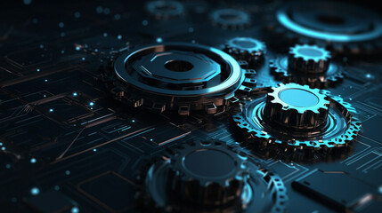 Close up view of an electronic circuit board. 3D Rendering generative ai