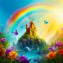 3D render of cartoon castle generated by AI - obrazy, fototapety, plakaty