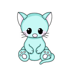 kawaii cat turquoise