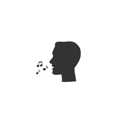 Black silhouette head man and note as singing icon. Vector
