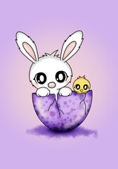 easter bunny with egg and chick