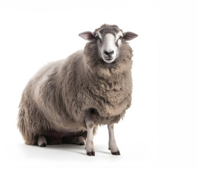 Fototapeta premium Rear view of a Sheep looking back against white background.