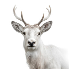 Red deer head and antler portrait isolated on white.