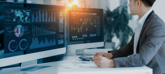 Businessman working with business analysis and data management system for finance, Digital marketing.