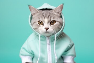 American Shorthair Cat Dressed As A Sports Athlete On Mint Color Background. Сoncept American Shorthair Cats, Sports Theme Fashion, Mint Color Trend, Cat Photography