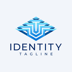 Modern geometric line abstract letter T initial logo design