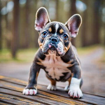 Listening to you. french bulldog young dog is posing. cute playful white-black doggy or pet is playing and looking happy