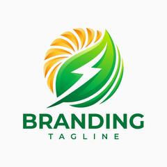 Simple line eco leaf electric solar sun abstract logo design