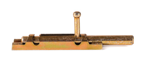 Yellow metal door latch isolated on white background