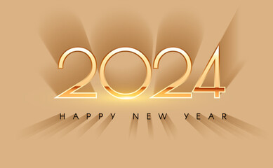 Happy new 2024 year Elegant gold text with light and shadow effect. Minimal text template.
