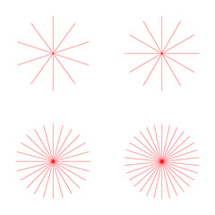 Set of converging radiating lines burst icon, geometric sunburst element, sun shape vector illustration