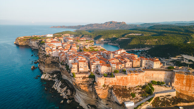 Aerial view of the old town Bonifacio in Corsica France