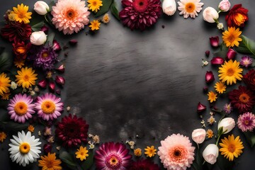 top view of flowers decoration with copy space for text