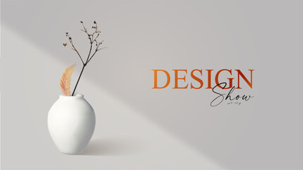 3D realistic product display design template. White scene with podium. Elegant vector platform. Vase with light and shadow. Stage for showcase.