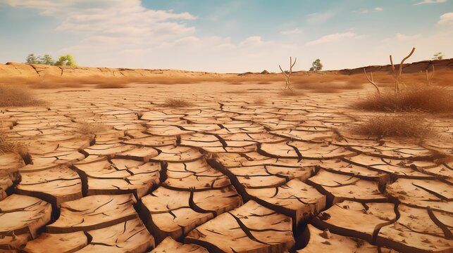 Ground cracks from extended drought. The intricate patterns formed by nature's forces tell a story of survival and adaptation.