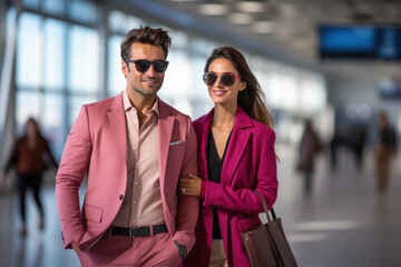 Young indian couple together at airport.