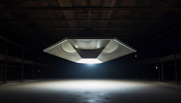 Recovered alien craft in a top secret military hangar