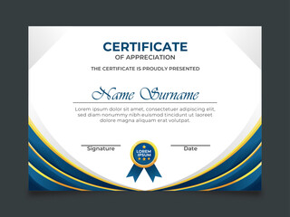 Elegant certificate template design in blue color