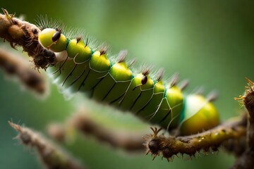 Fototapeta premium A close-up of a caterpillar as it transforms within its cocoon, hinting at the magic of metamorphosis. 