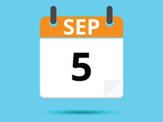 5 September. Flat icon calendar isolated on blue background. Vector illustration.
