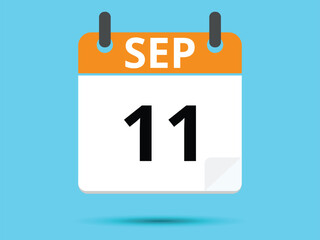 11 September. Flat icon calendar isolated on blue background. Vector illustration.