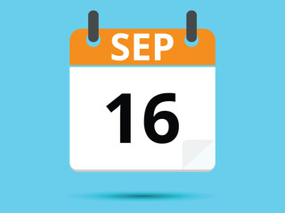 16 September. Flat icon calendar isolated on blue background. Vector illustration.
