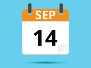 14 September. Flat icon calendar isolated on blue background. Vector illustration.