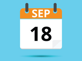 18 September. Flat icon calendar isolated on blue background. Vector illustration.