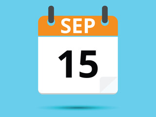 15 September. Flat icon calendar isolated on blue background. Vector illustration.
