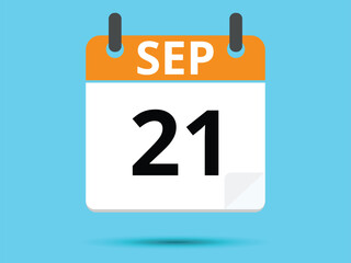 21 September. Flat icon calendar isolated on blue background. Vector illustration.