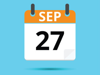 27 September. Flat icon calendar isolated on blue background. Vector illustration.