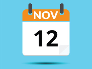 12 November. Flat icon calendar isolated on blue background. Vector illustration.