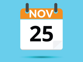 Fototapeta premium 25 November. Flat icon calendar isolated on blue background. Vector illustration.
