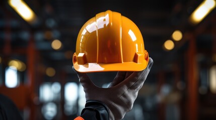 Human hand holding safety helmet