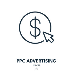 PPC Advertising Icon. Pay Per Click, Advertisement, Banner. Editable Stroke. Simple Vector Icon