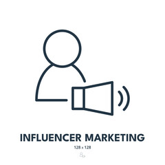 Influencer Marketing Icon. Campaign, Promotion, Popularity. Editable Stroke. Simple Vector Icon