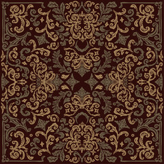brown damask pattern bandana with abstract and vintage tapestry motifs, perfect for fabrics and decoration
