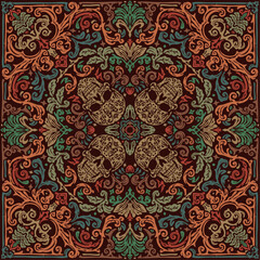 Colorful Sugar Skull Floral Damask Seamless Background Pattern