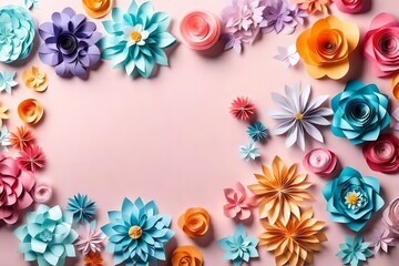 top view of paper flowers decoration with copy space for text