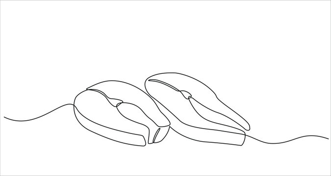 Fresh salmon fish in continuous line art drawing style. Salmon fish cutlets concept in doodle style on white background. Vector illustration