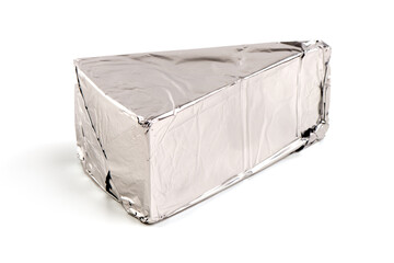 Blue cheese triangle, gorgonzola, isolated on white background.