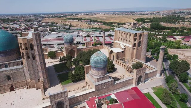 Bird eye shot of the Bibi-Khanym or Bibi-Hanim Mosque, Samarkand, Uzbekistan. - May 26, 2023