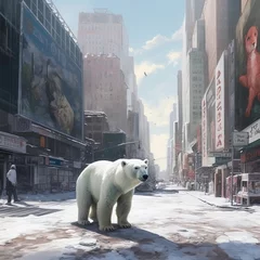 Deurstickers polar bear in the city © Camilla