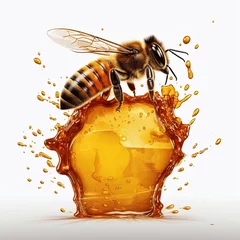 Fotobehang honey bee with honey © Camilla