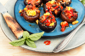 Baked stuffed mushroom caps