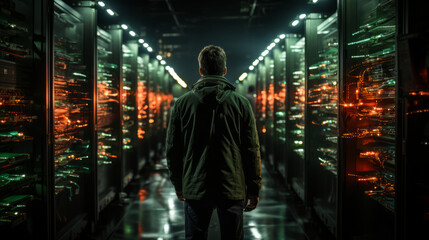 The Fortress of Files: A Wall of Server Racks. Generated AI