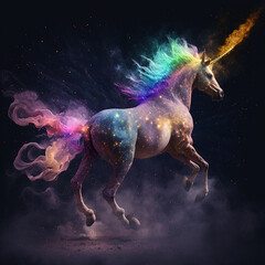 Generative AI: unicorn with rainbow mane and flaming horn