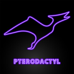 pterodactyl neon sign, modern glowing banner design, colorful modern design trend on black background. Vector illustration.